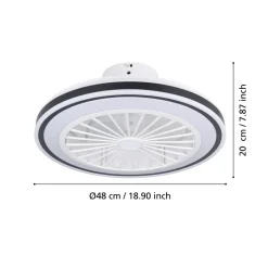 Eglo ALMERIA Ventilator met licht ABS wit, zwart / acryl melkkleurig H: 190 mm | Ø 480 mm New