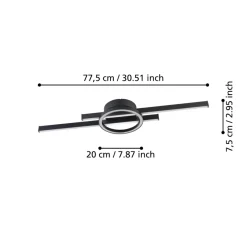 Eglo AMANDOLO Plafondarmaturen aluminium, staal zwart / Kunststof wit H: 75 mm Outlet