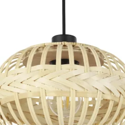 Eglo AMSFIELD 1 hanglamp staal zwart / Hout natuur H: 1100 mm Outlet