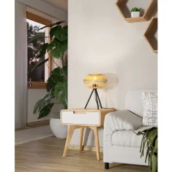 Eglo AMSFIELD 1 Tafellampen staal zwart / Hout natuur H: 410 mm | Ø 260 mm Best