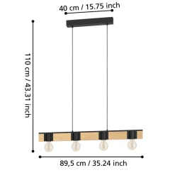 Eglo BAILRIGG hanglamp staal, hout zwart, bruin H: 1100 mm Online