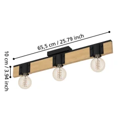 Eglo BAILRIGG Plafondarmaturen staal, hout zwart, bruin H: 45 mm Discount