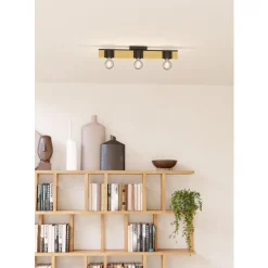 Eglo BAILRIGG Plafondarmaturen staal, hout zwart, bruin H: 45 mm Discount