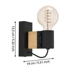 Eglo BAILRIGG Wandlamp staal, hout zwart, bruin H: 135 mm Discount