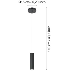 Eglo BALAMORTA-Z hanglamp staal zwart / Kunststof wit H: 1100 mm | Ø 55 mm