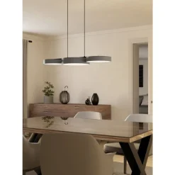 Eglo BARBANO-Z hanglamp staal zwart / textiel, kunststof grijs, wit H: 1100 mm Outlet