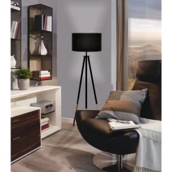 Eglo BIDFORD Staande lampen hout, staal bruin / textiel cappucino, goud H: 1540 mm | Ø 460 mm New