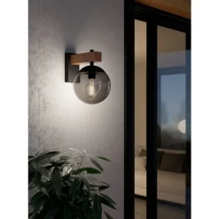 Eglo BUFALATA Wandlamp staal zwart, bruin / Kunststof zwart-transparant H: 290 mm New