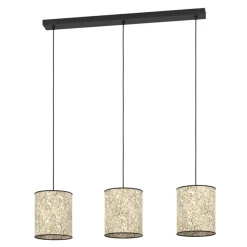 Eglo BUTTERBURN hanglamp staal zwart / textiel met berkenbladeren beige, groen H: 1100 mm Outlet