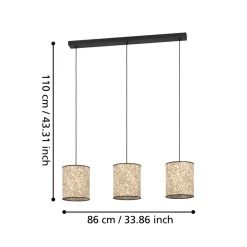 Eglo BUTTERBURN hanglamp staal zwart / textiel met berkenbladeren beige, groen H: 1100 mm Outlet