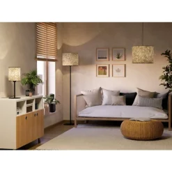 Eglo BUTTERBURN hanglamp staal zwart / textiel met berkenbladeren beige, groen H: 1100 mm | Ø 360 mm Online