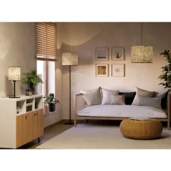 Eglo BUTTERBURN Tafellampen staal zwart / textiel met berkenbladeren beige, groen H: 475 mm | Ø 180 mm Discount