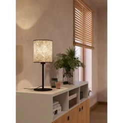 Eglo BUTTERBURN Tafellampen staal zwart / textiel met berkenbladeren beige, groen H: 475 mm | Ø 180 mm Discount