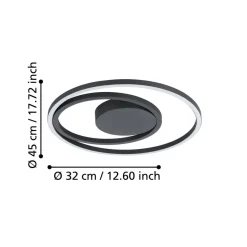 Eglo CALAGRANO-Z Plafondarmaturen aluminium, staal zwart / Kunststof wit H: 35 mm | Ø 450 mm Clearance