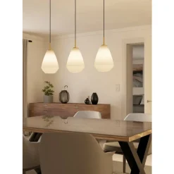 Eglo CAPRAROLA hanglamp staal geelkoper-geborsteld / glas satijn zand H: 1100 mm