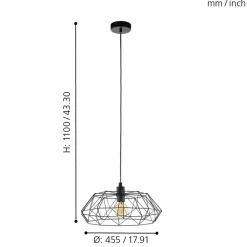 Eglo CARLTON 2 hanglamp staal zwart H: 1100 mm | Ø 455 mm Outlet