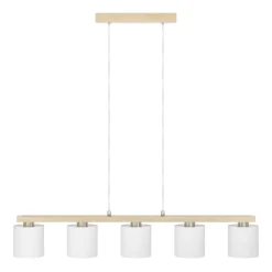 Eglo CASTRALVO hanglamp staal, hout nikkel-mat, bruin / textiel wit H: 1100 mm Discount