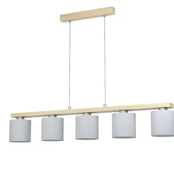 Eglo CASTRALVO hanglamp staal, hout nikkel-mat, bruin / textiel wit H: 1100 mm Discount