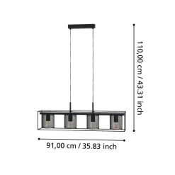 Eglo CATTERICK hanglamp staal zwart H: 1100 mm Outlet