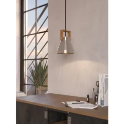 Eglo CAWTON hanglamp staal, hout staal, rustiek bruin H: 1100 mm | Ø 160 mm Outlet