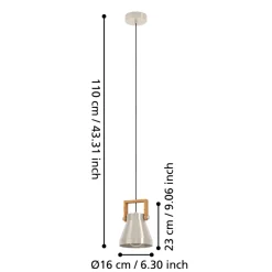 Eglo CAWTON hanglamp staal, hout staal, rustiek bruin H: 1100 mm | Ø 160 mm Outlet