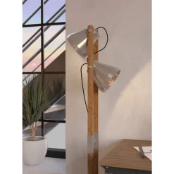 Eglo CAWTON Staande lampen staal, hout staal, rustiek bruin H: 1345 mm Online