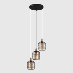 Eglo CHISLE hanglamp staal zwart, gebronsd / glas gestoomd amber H: 1300 mm | Ø 425 mm Discount
