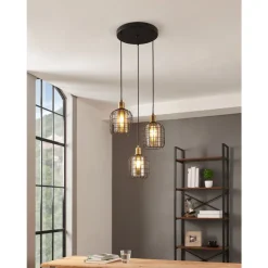 Eglo CHISLE hanglamp staal zwart, gebronsd / glas gestoomd amber H: 1300 mm | Ø 425 mm Discount