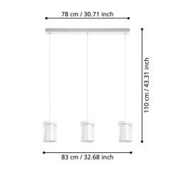 Eglo CHIUSELLO-Z hanglamp staal wit / glas, kunststof helder, wit H: 1100 mm Clearance