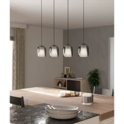 Eglo CIAMPINO hanglamp staal zwart / glas gestoomd grijs H: 1100 mm Hot