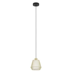 Eglo CIUDADELA hanglamp staal zwart / staal, textiel geborsteld messing, wit H: 1100 mm | Ø 180 mm Online