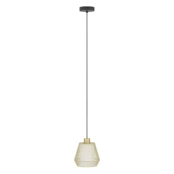 Eglo CIUDADELA hanglamp staal zwart / staal, textiel geborsteld messing, wit H: 1100 mm | Ø 180 mm Online