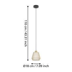 Eglo CIUDADELA hanglamp staal zwart / staal, textiel geborsteld messing, wit H: 1100 mm | Ø 180 mm Online