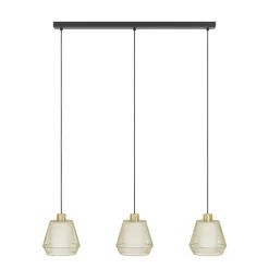 Eglo CIUDADELA hanglamp staal zwart / staal, textiel geborsteld messing, wit H: 1100 mm