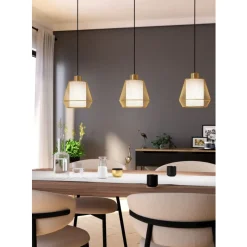 Eglo CIUDADELA hanglamp staal zwart / staal, textiel geborsteld messing, wit H: 1100 mm