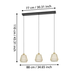 Eglo CIUDADELA hanglamp staal zwart / staal, textiel geborsteld messing, wit H: 1100 mm