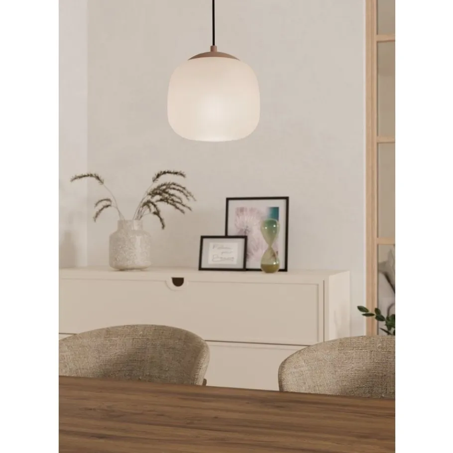 Eglo COMINIO hanglamp staal taupe / glas geëtst zand H: 1100 mm | Ø 185 mm Best
