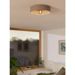 Eglo DUAIA Plafondarmaturen staal taupe-structuur / hout, staal bruin, geborsteld messing H: 160 mm | Ø 420 mm Online