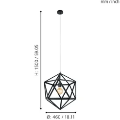Eglo EMBLETON hanglamp staal zwart H: 1500 mm | Ø 460 mm Hot