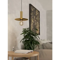 Eglo ESCANDELL hanglamp staal zwart, geborsteld messing H: 1100 mm | Ø 250 mm Discount