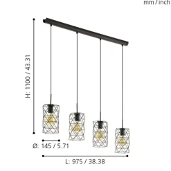 Eglo ESTEVAU hanglamp staal donkerbruin H: 1100 mm Outlet