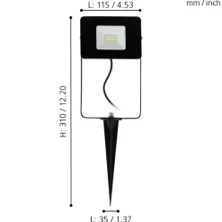 Eglo FAEDO 4 Grondpin aluminium zwart / Glas helder H: 310 mm New