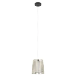 Eglo FATTORIA hanglamp staal zwart / hout, textiel natuur, wit H: 1100 mm | Ø 200 mm Discount