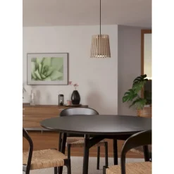 Eglo FATTORIA hanglamp staal zwart / hout, textiel natuur, wit H: 1100 mm | Ø 200 mm Discount