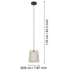 Eglo FATTORIA hanglamp staal zwart / hout, textiel natuur, wit H: 1100 mm | Ø 200 mm Discount
