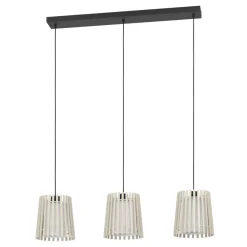Eglo FATTORIA hanglamp staal zwart / hout, textiel natuur, wit H: 1100 mm New