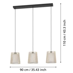 Eglo FATTORIA hanglamp staal zwart / hout, textiel natuur, wit H: 1100 mm New
