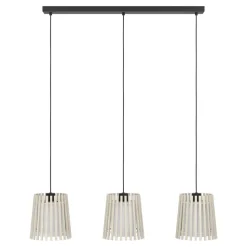 Eglo FATTORIA hanglamp staal zwart / hout, textiel natuur, wit H: 1100 mm New