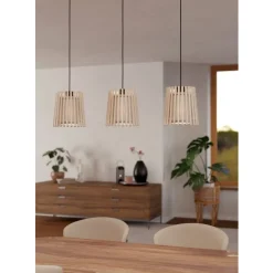 Eglo FATTORIA hanglamp staal zwart / hout, textiel natuur, wit H: 1100 mm New