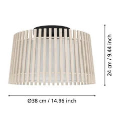 Eglo FATTORIA Plafondarmaturen staal zwart / hout, textiel natuur, wit H: 240 mm | Ø 380 mm Best